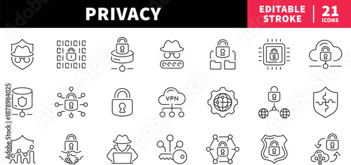 Privacy editable line icons set. security and cyber symbols