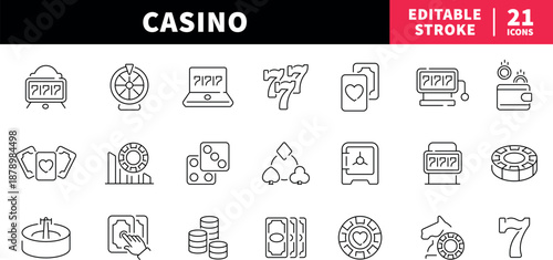 Casino editable line icons set. gambling and poker symbols