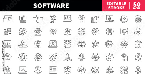 Software editable line icons set. app and tech symbols
