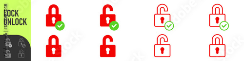 Lock and unlock security icons - padlocks in both locked and unlocked states for data privacy showing protected, verified, and access states, ideal for privacy, login, and UI systems