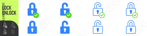 Lock and unlock security icons - padlocks in both locked and unlocked states for data privacy showing protected, verified, and access states, ideal for privacy, login, and UI systems