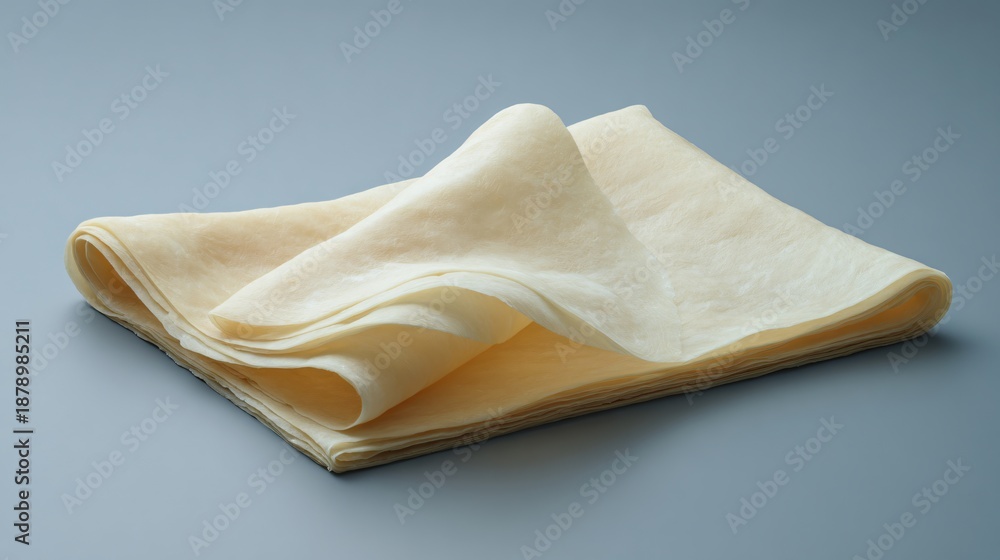 Naklejka premium Single sheet of phyllo dough folded once, minimal surface, clean lighting