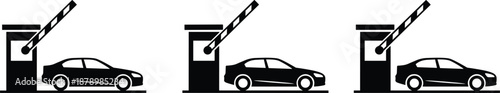 Black silhouette icons showing a car at a security gate or parking barrier for entrance and exit control.