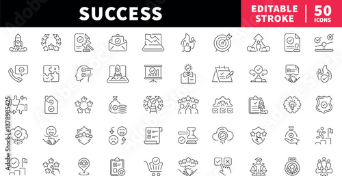 Success editable line icons set. achievement and growth symbols