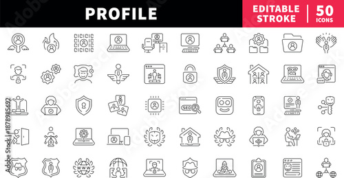 Profile editable line icons set. user, security, privacy symbols