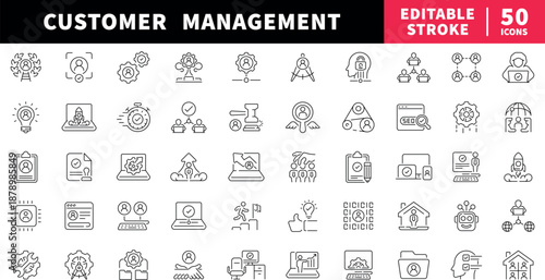 Customer management editable line icons set. client and service symbols