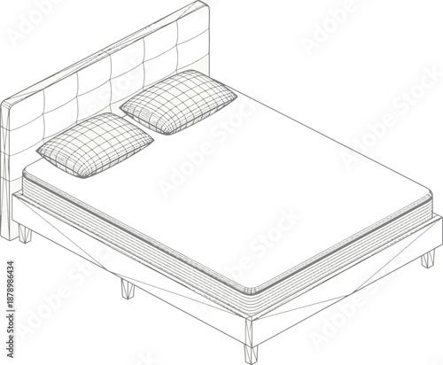 A simple outline image of a bed featuring a comfortable design, clean lines.
