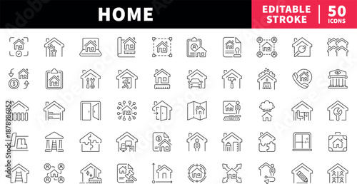 Real estate editable line icons set: linear style, housing and property symbols