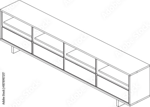 An elegantly designed, modern lowboard, meticulously crafted in a minimalist style, seamlessly blends form and function, offering ample storage space and serving as a focal point.