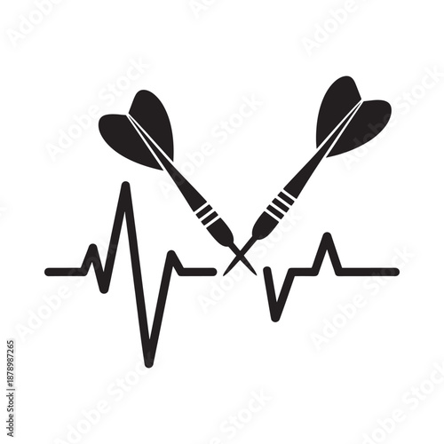 Dartboard arrows forming a heartbeat line a symbolic graphic design