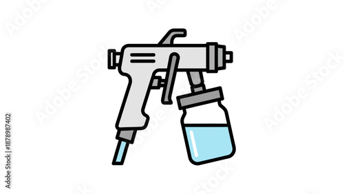 Gravity Feed Paint Spray Gun with Blue Paint Reservoir for Painting in Bright Studio