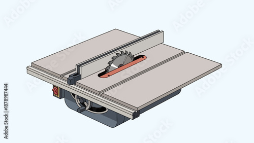 Industrial table saw machine for cutting wood, in bright studio.