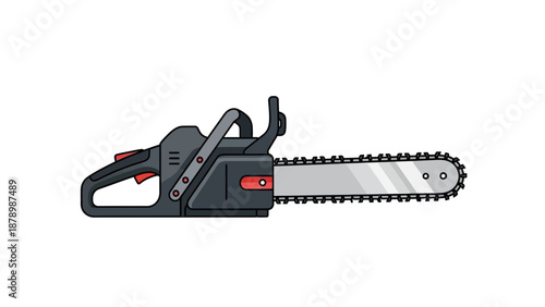 Powerful gas powered chainsaw for cutting trees, isolated white background.