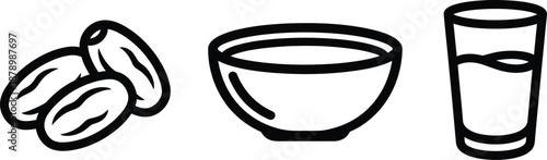 Minimalist vector illustrations depicting essential meal elements and refreshments