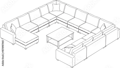 An inviting modular sofa, perfectly arranged around a contemporary coffee table, illustrating comfortable relaxation in a stylish interior space. 