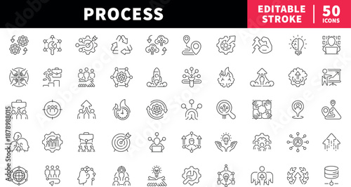 Business process editable line icons set. workflow and strategy symbols