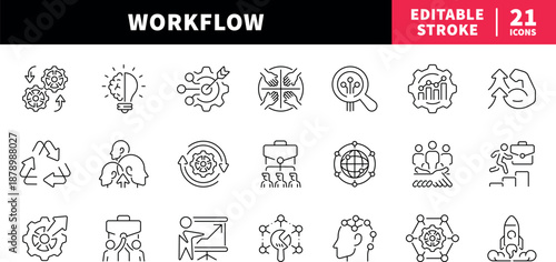 Workflow editable line icons set. process and management symbols
