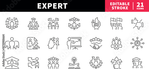 Education success editable line icons set. expert and achievement symbols