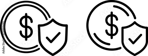 Secure financial icons with shield and dollar sign for business safety