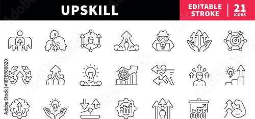Career growth editable line icons set. progress, upskill symbols