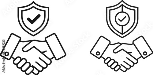 Secure business handshake with shield and checkmark icons