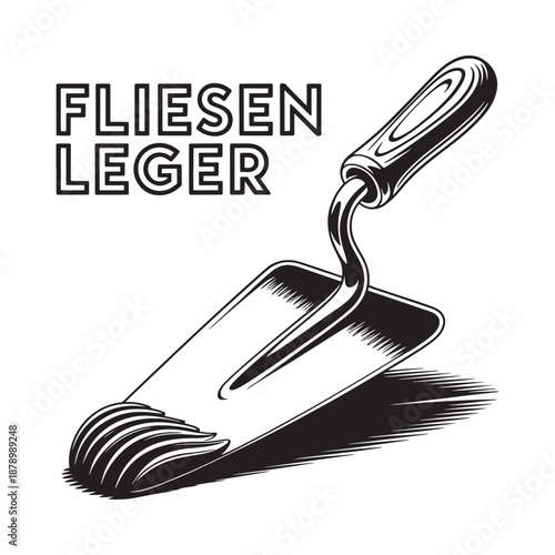 Vintage tile layer branding with trowel illustration in black and white