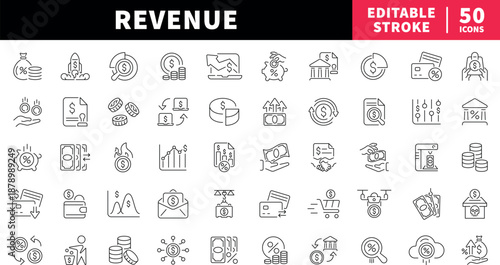 Finance editable line icons set. revenue and money symbols