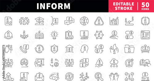 Informational editable line icons set. linear data and communication signs