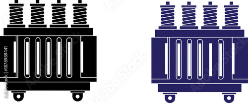 Industrial transformer equipment in black and blue, ideal for industrial and technical applications