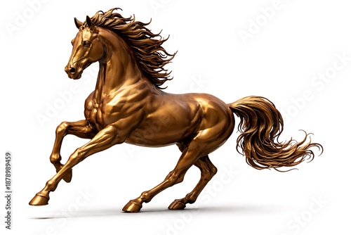 Golden Horse Running Freely with Flowing Mane, Isolated on White