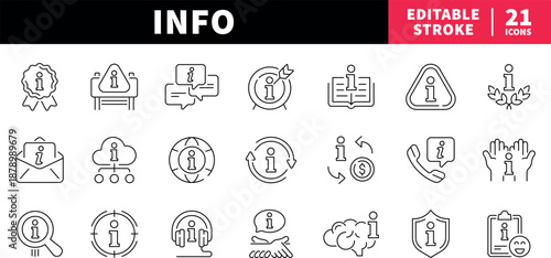 Information editable line icons set. data and help symbols