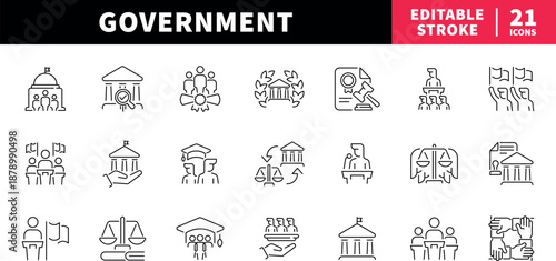 Government editable line icons set. outline symbols for policy and law