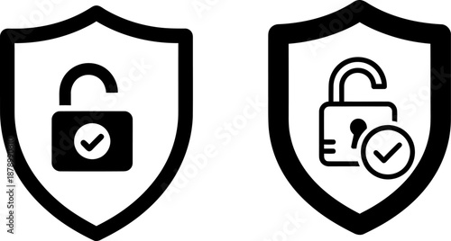 Secure protection icons with shield and padlock symbols for safety and privacy