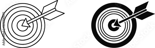 Accurate targets and goals concept with arrows hitting bullseye