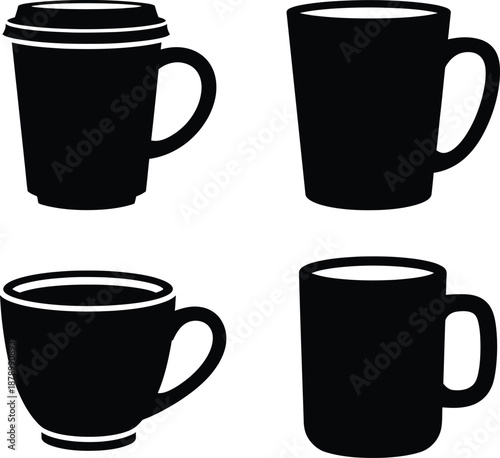 Collection of hot beverage cup icons representing coffee tea and cocoa for cafeteriaCollection of hot beverage cup icons representing coffee tea and cocoa for cafeteria