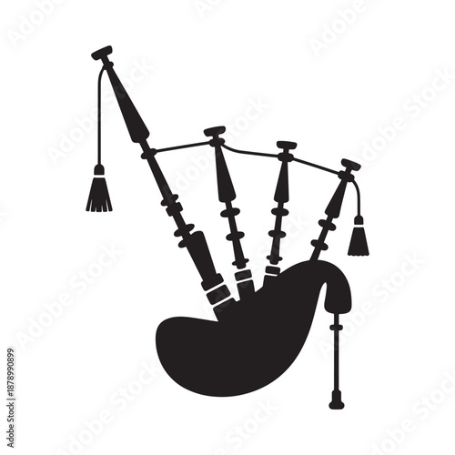 Detailed silhouette of a traditional scottish bagpipe musical instrument