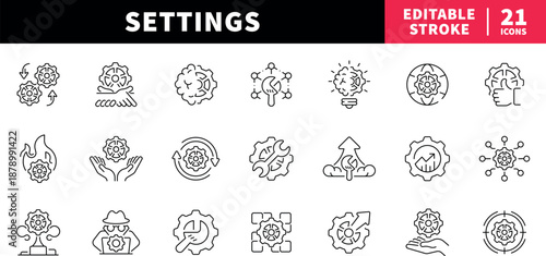Settings editable line icons set. configuration and control symbols