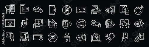 Set of 30 outline icons related to contactless pay. Linear icon collection. Editable stroke. Vector illustration