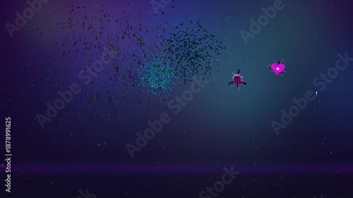 Bright glitter firework background animation with colorful sparks and glowing effects in a nighttime setting