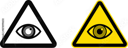 Warning signs featuring vigilant eyes for security and surveillance