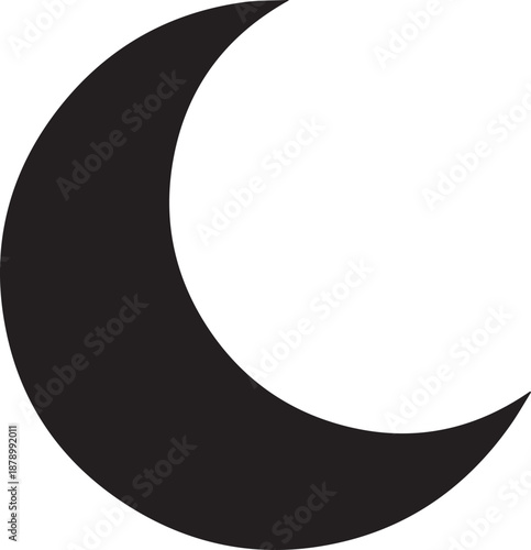 Simple black crescent moon silhouette on a white background
