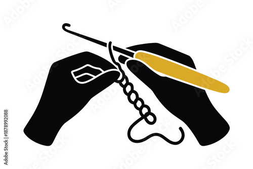 Crochet Crafting Hands with Hook and Yarn, handmade hobby concept