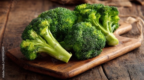 Wallpaper Mural Fresh broccoli florets on wooden cutting board. Torontodigital.ca