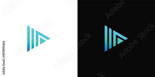 Blue triangle logo design with play button concept
