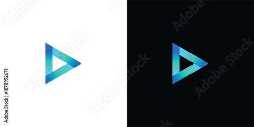 Blue triangle logo design with play button concept