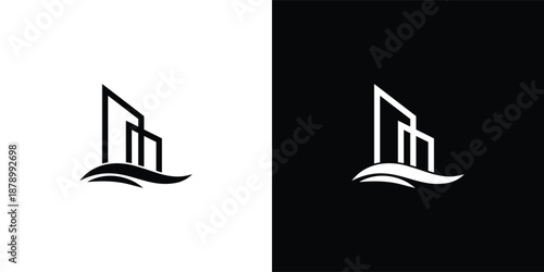 Building and Wave Logo Design for Real Estate, Coastal Development and Property Branding