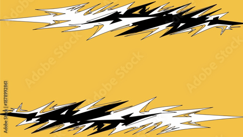 Black and white abstract shapes move across yellow background