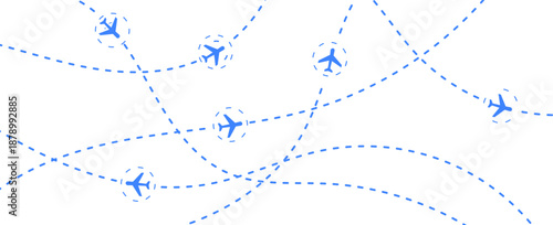 Airplane Flight Paths on a White Background  Travel Concept Illustration