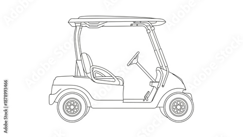 Simple line drawing of a golf cart with an open door.