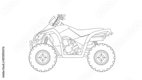 Quad bike line art illustration on white background.